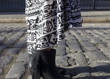 Black Booties with Aztec Print Skirt
